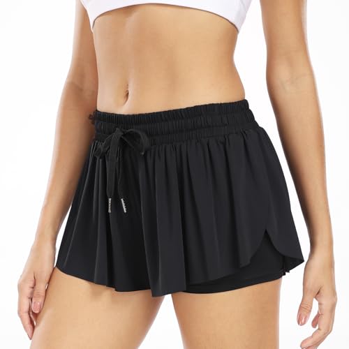 Wsirmet Flowy Shorts for Women Butterfly Shorts 2 in 1 Athletic Workout Gym Biker Running Shorts with Pockets3