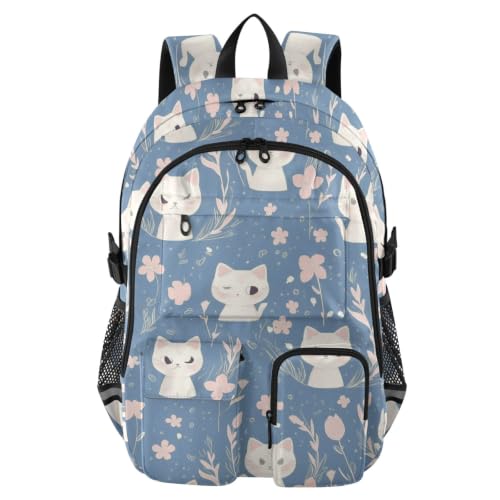Mochila escolar grande y cómoda de gatos blancos evita dolor de espalda en niñas