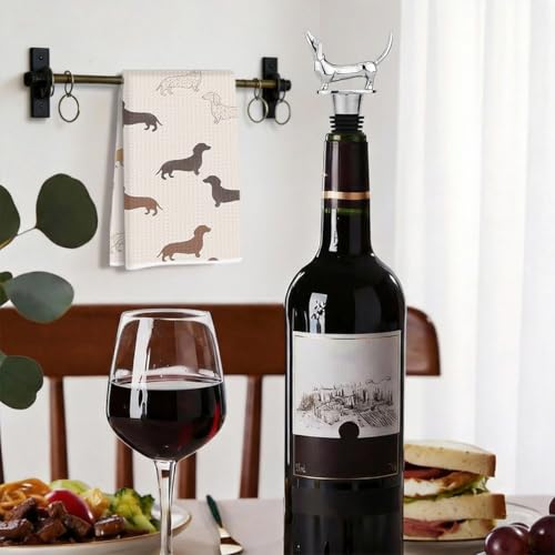 Image of Dachshund Kitchen Towels with Wine Bottle Stopper 24x14 Inch, Dachshund Gifts Reusable Dish Towels for Kitchen Bars Decor, Wine Gift Weiner Dog Gifts for Women Men Christmas Birthday Gift-2