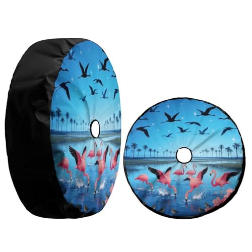 Image of Delerain Spare Tire Cover with Backup Camera Hole Tropical Flamingo Wheel Covers Sun Protection Waterproof for Jeep Truck RV Trailer SUV and Many Vehicle (14 Inch for Diameter 23 inch-27 inch)