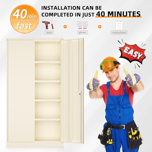 Image of INTERGREAT Metal Storage Cabinet Doors, 72 inch Locking Steel Storage Cabinet with Shelves, Tall Lockable Steel Cabinets for Home Office, Garage(Grey)