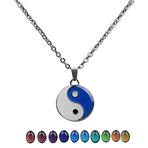 Yooghuge Collares para mujeres y niñas, collar con colgante de Yin Yang Gossip que cambia de color, joyería sensible a la temperatura, cambio de color, collar con colgante para hombre, Metal