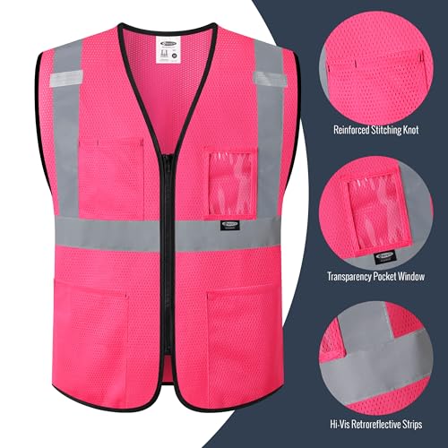 Image of JKSafety Safety Vest for men women Hi Vis Vest with Pockets and Zipper High Visibility Meet ANSI Standard(BX310