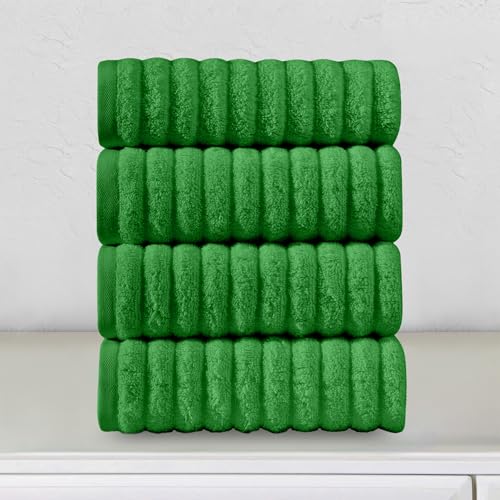 Image of Elegant Comfort Luxury 100% Turkish Cotton Corduroy Ribbed 4 Pack Hand Towel Set 16 x 28 Inch - Absorbent, Super Soft, Quick Dry, Premium Towels for Bathroom, Gym, Spa and Hotel Use, Emerald Green