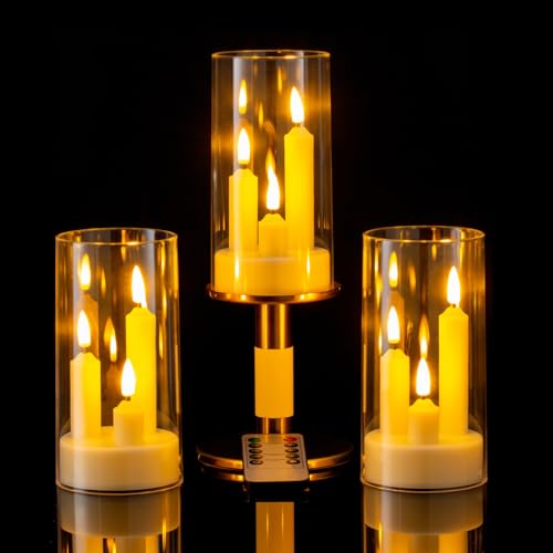 Image of Hausware 3-in-1 Flameless LED Taper Candles with Remote - Battery Operated, Realistic & Portable Candles Set,3-Pack,Durable Indoor /Outdoor Decor (Gold)