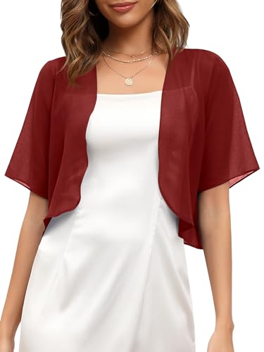 Missufe Women's Summer Short Sleeve Cropped Shrugs Sheer Lightweight Chiffon Bolero Cardigans