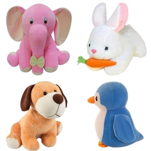 Image of Pack of 4 Soft Toys Combo - Appu Elephant (25cm), Penguin (20cm), Rabbit (28cm), Dog (25cm) |
