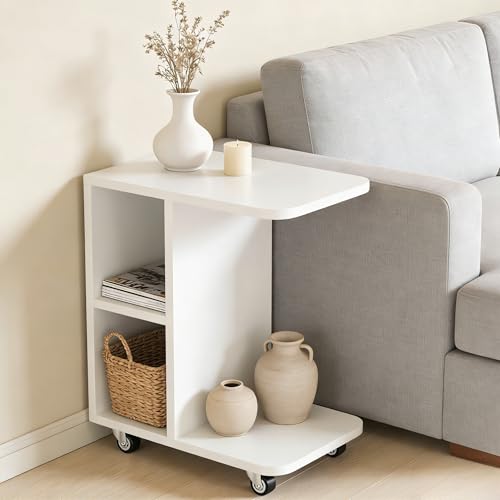 Anmas Power C-förmiger Sofa Beistelltisch mit 2 Stauraumregalen...