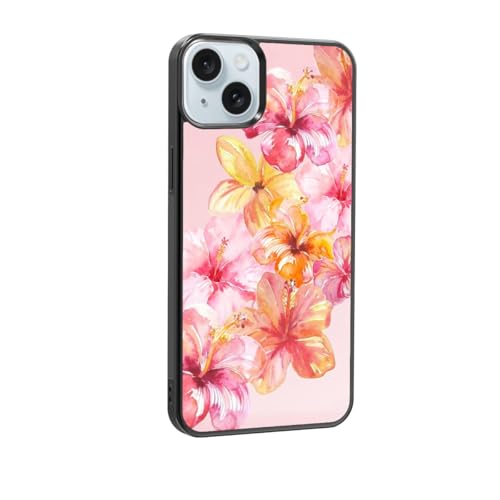 qizjio Summer Phone Case Shockproof Protective Hibiscus Floral Cases for iPhone 15 Plus