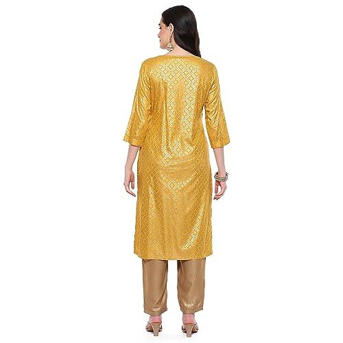 Image of Rangriti Yellow Liva Straight Printed Top for Women