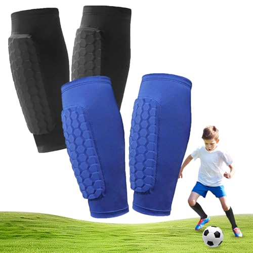 2 Pairs Soccer Shin Guards Shin Guards Soccer Kids Youth Adult Calf Compression Sleeve with Honeycomb Pads Lightweight Calf Protective Gear for Football & Baseball Boxing MTB for Boys Girls