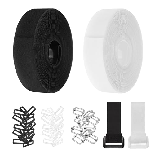 2 Rollen Klettverschluss Band 5M, Klettband mit 50 Schnalle, Verstellbare Klett Kabelbinder, Wiederverschließbar Klett Kabelbinder, Freie Schnittlänge Klett Kabelbinder für Home Garten