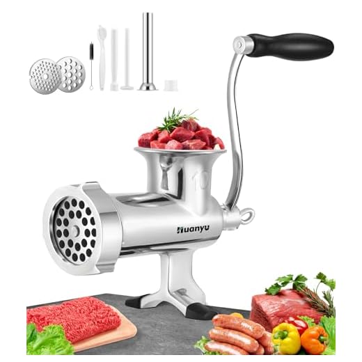 Huanyu Meat Grinder Manual Stainless Steel Meat Mincer Sausage Stuffer Filler Handheld Meat Grinding Machine Multifunctional Attachments Household for Chicken,Beef,Small Bone,Chili NO10