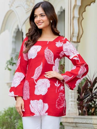 Image of Women's Cotton Printed A-line Straight Short Kurti