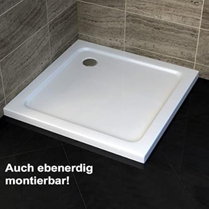 BERNSTEIN Duschtasse 90x90 cm, Flache Bauhöhe, Duschwanne aus Sanitäracryl, Quadratischess Duschbecken mit Gefälle, Acryl-Duschwanne komplett inkl. Ablaufgarnitur – Bild 4
