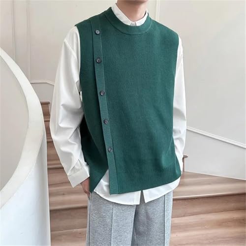 Dndrdhfb Men's Asymmetrical Knitted Vest Sleeveless Round Neck Office Sweater Vest2
