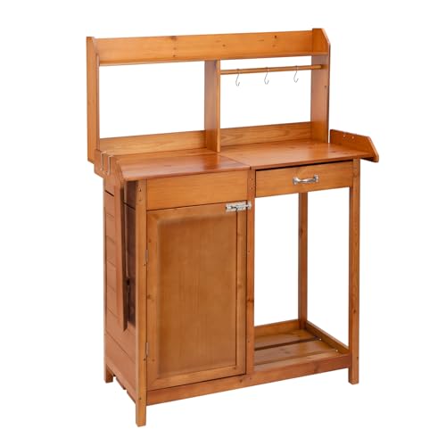 OOOK Potting Bench, Nordic Scots Pine Potting Table with Sink and Storage Shelves, Garden Bench, Workstation for Outside Patio Lawn, Wooden Garden Work Station