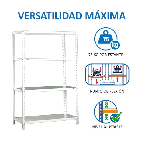 Simonrack Schwerlastregal, Lagerregal, 150x80x40 Metallregal, Kellerregal, Biegestelle 75 kg, 4 Fachböden, Weiss - Advantage