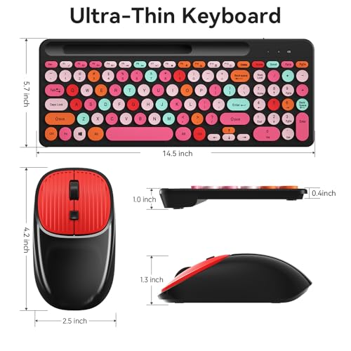 Image of XISOGUU Retro Typewriter Wireless Keyboard with Round Keycaps, 2.4GHz Compact USB Cute Wireless Keyboard Mouse Combo for Computer, Desktop, Laptop and Notebook