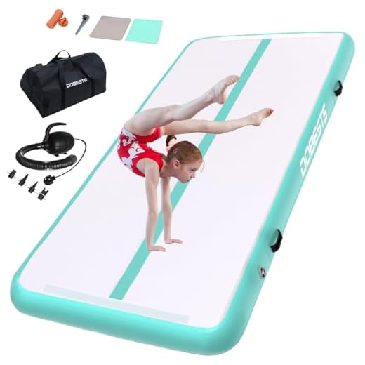 DOBESTS Inflatable Gymnastics Air Track Tumbling Mat 10ft 13ft 16ft 20ft Air Mat 4/8 Inches Thickness with Free Electric Air Pump Gymnastics Air Barrel Roller (Light Green, 3m)