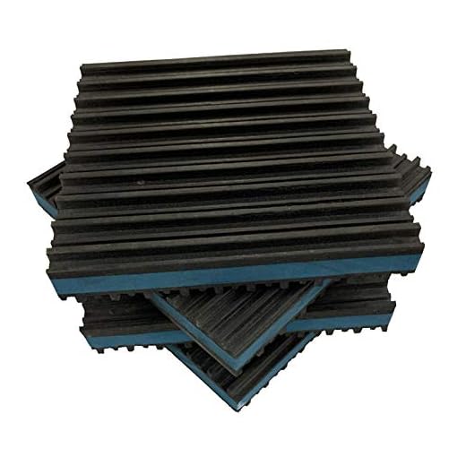 HEAVY DUTY ANTI VIBRATION ISOLATION PADS 6" X 6" X 7/8" RIBBED RUBBER WITH BLUE COMPOSITE FOAM CENTER, QUANTITY 4