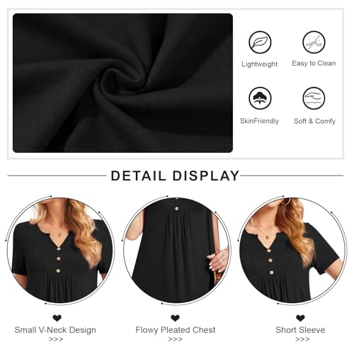 cathy womens short sleeve tunic tops henley shirt v neck button up blouse casual pleated basic pullover