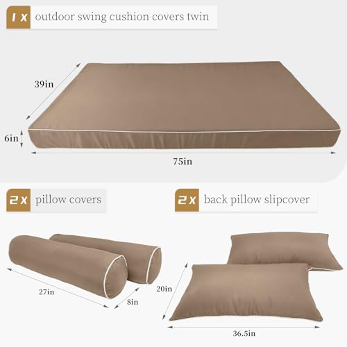 Image of Outdoor Daybed Cushion Cover Twin,Daybed Mattress Bolster Pillow Fitted Sheet Cover,Twin Size Outdoor Daybed Cushion Covers (Light Brown, 75 * 39 * 6in)