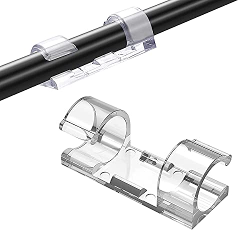 JeoPoom Grapas de Pared para Cable[20PCS], Organizador de Cables Clips de Cables con Adhesivo, Gestión de Cable, Clip Organizador de Cables para USB,TV,Audio en Hogar,Oficina(Transparente)