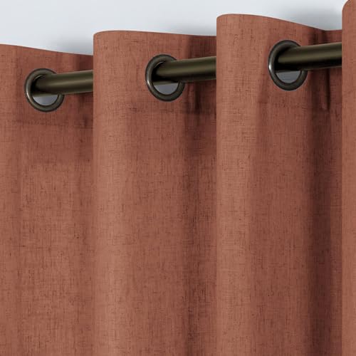 KOUFALL Terracotta Rust Colored Curtains for Living Room,Bronze Grommet Sheer Linen Boho Curtains for Bedroom Window 2 Panels,84 Inches Long,Terra Cotta