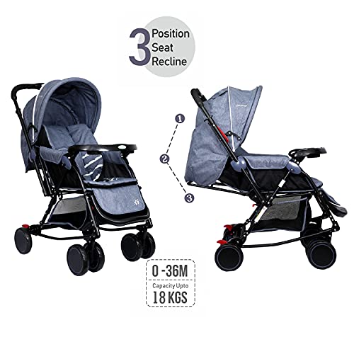 Image of Cloudie Baby Pram Cum Rocker 2 in 1 Rocking Baby Stroller and Pram for Baby|Kids|Infants|New Born|Boys|Girls of 0 to 3 Years|Capacity 15kg (Grey)