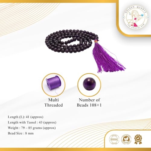 Image of Dark Purple Violet Amethyst Mala Natural Crystal Gemstone 8mm 108 Beads Jap Mala for Meditation, Pooja, Chanting, Wearing (8mm, Amethyst)