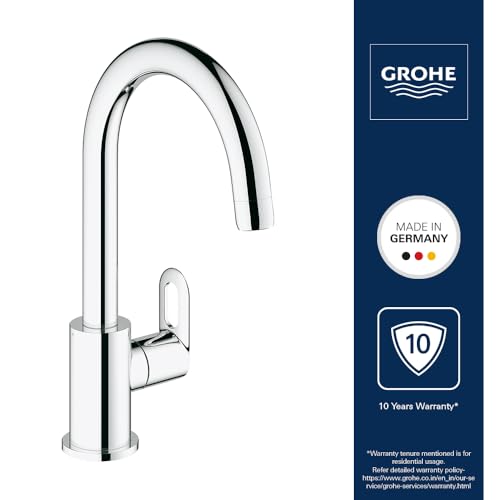 Image of Grohe Bauloop Single-Lever Sink Tap | Deck Mounted Kitchen Sink Tap | Cold-Only Single Lever Faucet with Swivel Tubular Spout | Chrome Finish | 10 Year Warranty | 31222000