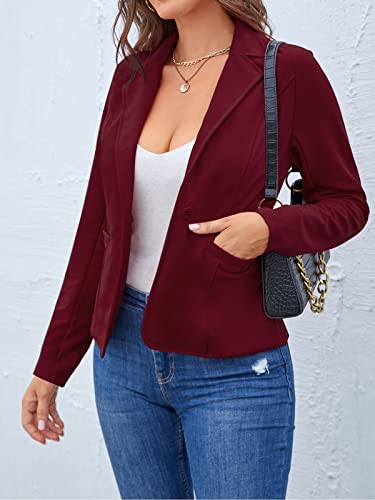 Mintlimit Blazers For Women Casual Long Sleeve Button Front Stretchy Cardigan Work Office Blazers Jacket With Pockets (Wine Red, Size Xl) #TOP4