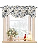 AMZRicher Blue Gray Spring Floral Tie Up Valance for Window, Vintage Botanical Adjustable Balloon Window Shade Valance Curtain for Kitchen Cafe Bathroom Window Treatment Panel 54''x18''