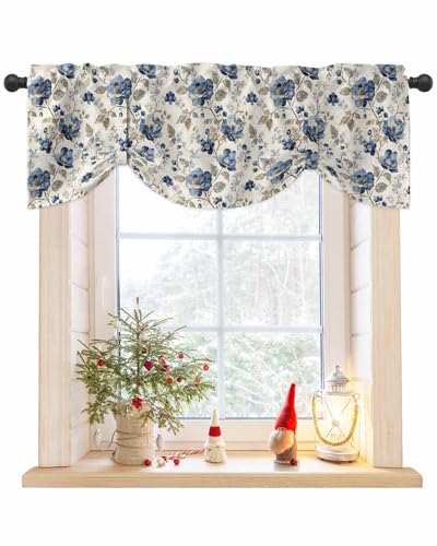 AMZRicher Blue Gray Spring Floral Tie Up Valance for Window,