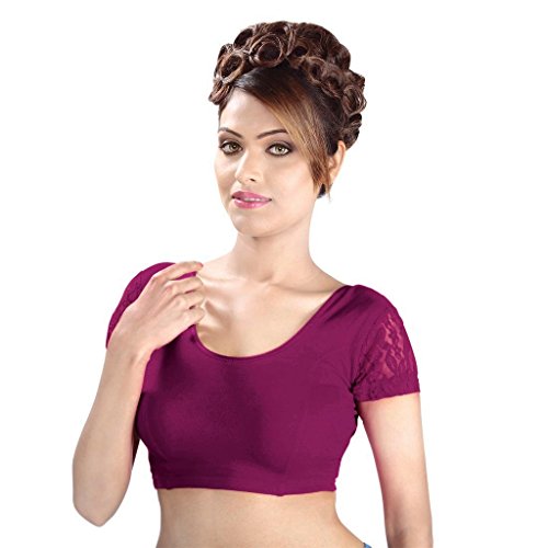 Image of Abhi Half Sleeve Cotton Blouse with Net at Back jmd2224