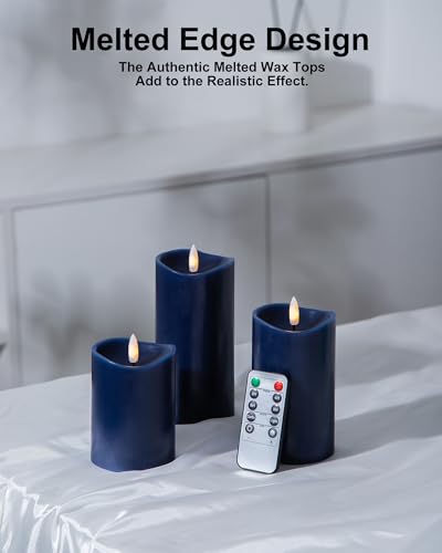Image of Navy Blue Flameless Candles, Real Wax Battery-Operated Candles with Remote