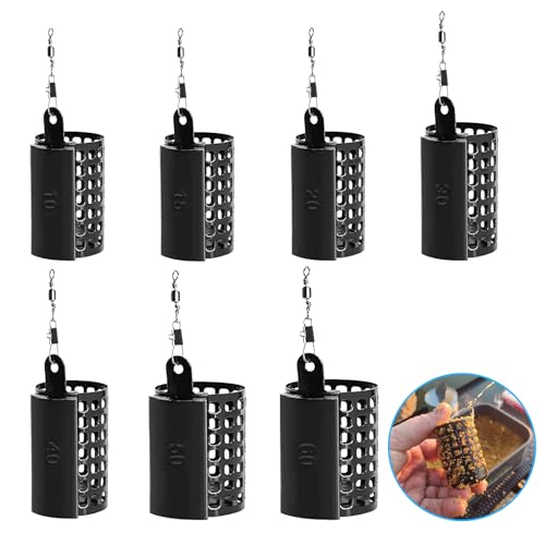ATSGJLZN Futterkorb Angeln,7 Stück Rund Feeder Zubehör mit Gewichte und Wirbel Snap,Feeder Futter10g/15g/20g/30g/40g/50g/60g für Outdoor Angeln