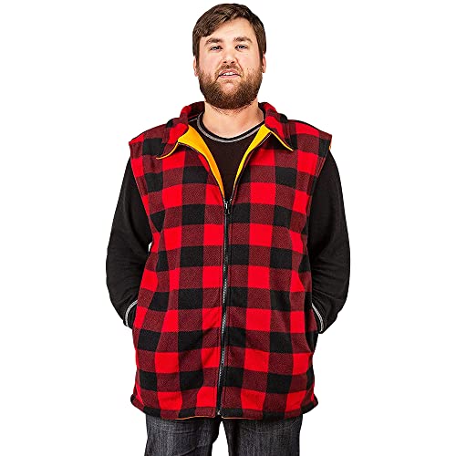 Image of Men's Reversible Camo / Buffalo Red Plaid & Orange Fleece Hunting Vest