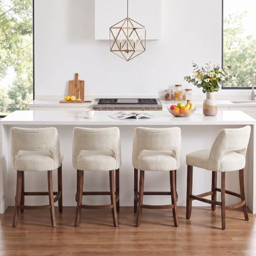 Image of VKNOW Bar Stools Set of 6, 26 inch Fabric Counter Height Bar Stools, Cream