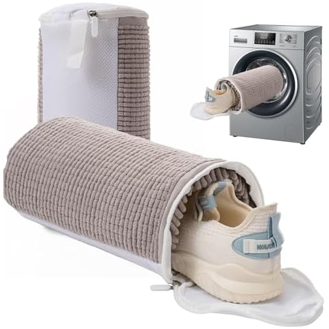 Shoe Washing Bag for Washing Machine, Fluffy Fibers Keep 360° Wrap-around Cleaning, Durable Hidden Zipper Reusable Shoe Laundry Bag for Sneaker Gym Shoes （Grey） Cover