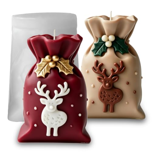 Wehous Christmas Lucky Bag Candle Soap Molds 3D Christmas Elk Silicone Molds for Resin Concrete Candle Soap Wax Festive Ornament Fondant Chocolate Cake Dessert Mold Art Craft Xmas Decor (Elk)