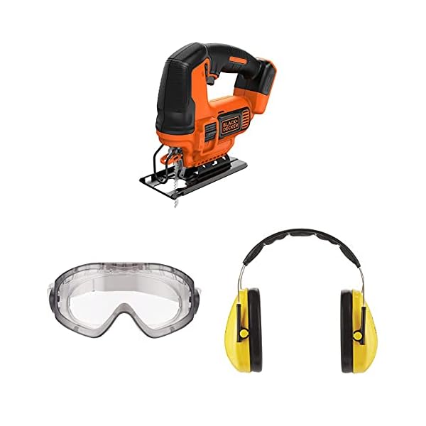 Black+Decker 18V Akku-Stichsäge BDCJS18N, ohne Akku + Ladegerät, inkl. 3M™ Schutzbrille für Werkzeugmaschinen 2890S…