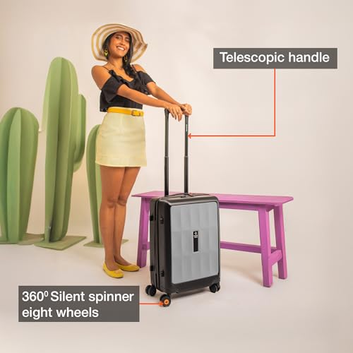 Image of Nasher Miles Zanzibar TSA Lock Hard-Sided Polycarbonate 8 Wheels Double Spinner Cabin Luggage Grey Black 20 inch |55cm Trolley Bag| Suitcase,Small