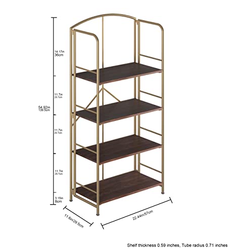 Ghqme No Assembly Folding Bookshelf, Metal Book Shelf For Storage, Folding Bookcase For Office Organization And Storage (Brown And Gold, 4 Tiers) #TOP2