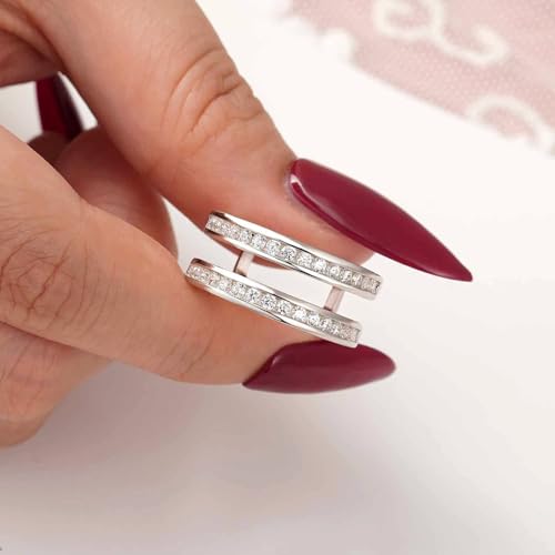 Wuziwen 925 Sterling Silver Classical Women Wedding Ring Enhancer for Engagement Rings Half Eternity Bands Round Guard Wraps CZ4