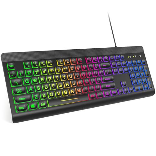 Image of Multiple Color Rainbow LED Backlit Large Size USB Wired Multimedia PC Gaming Keyboard
