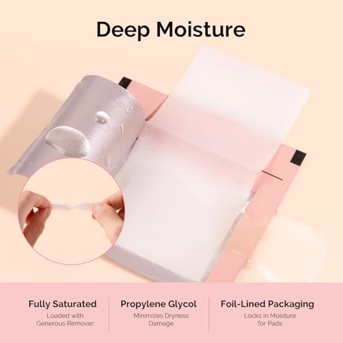 Image of MelodySusie Nail Polish Remover Pads, 200 PCS Acetone Large Size Individually Wrapped Wet Wipes Rapid Gel Polish Removal Portable Travel Kit for Home Professional Use