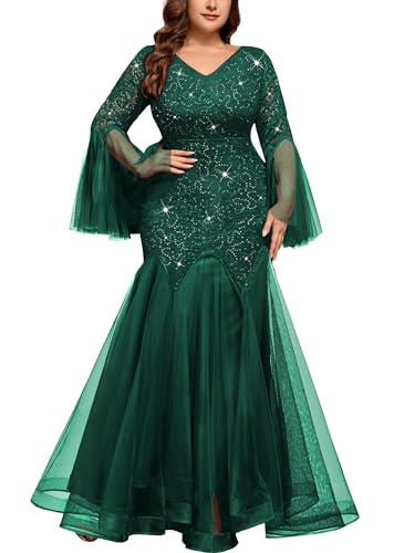 Image of MISSMAY Women's Plus Size Formal Evening Gowns Sequin Mermaid Tulle Dresses
