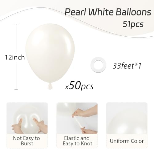 Image of Pearl White Balloons 12 inch, White Latex 50pcs Party Balloons | Wedding, Engagement, Bridal Shower, Baby Shower, Birthday Party Decorations